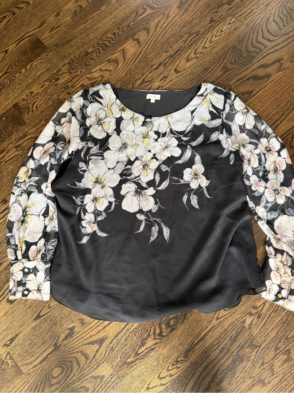 Black Floral Long-Sleeve Women’s Blouse - Unbranded